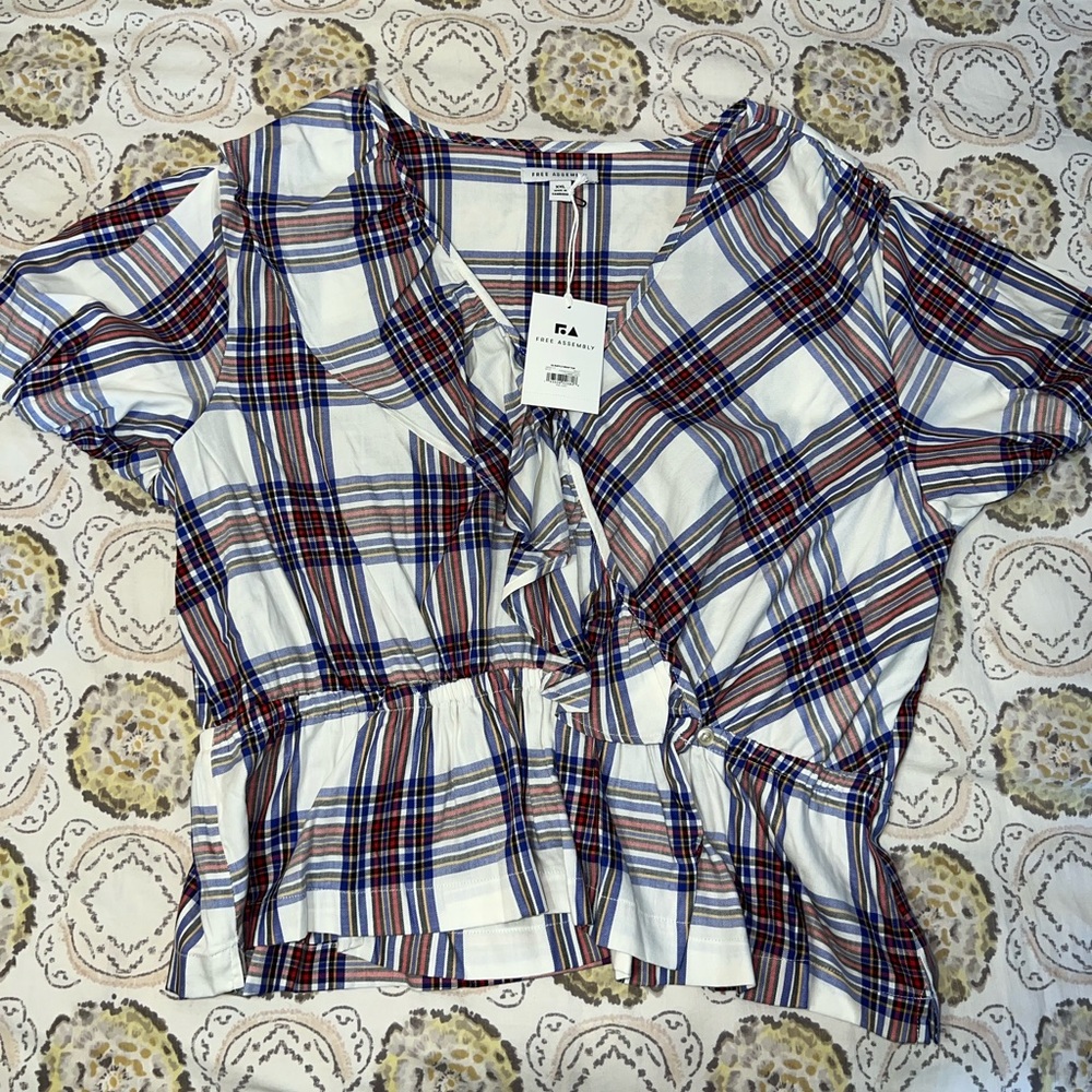 Free Assembly Plaid Peplum Top- NWT